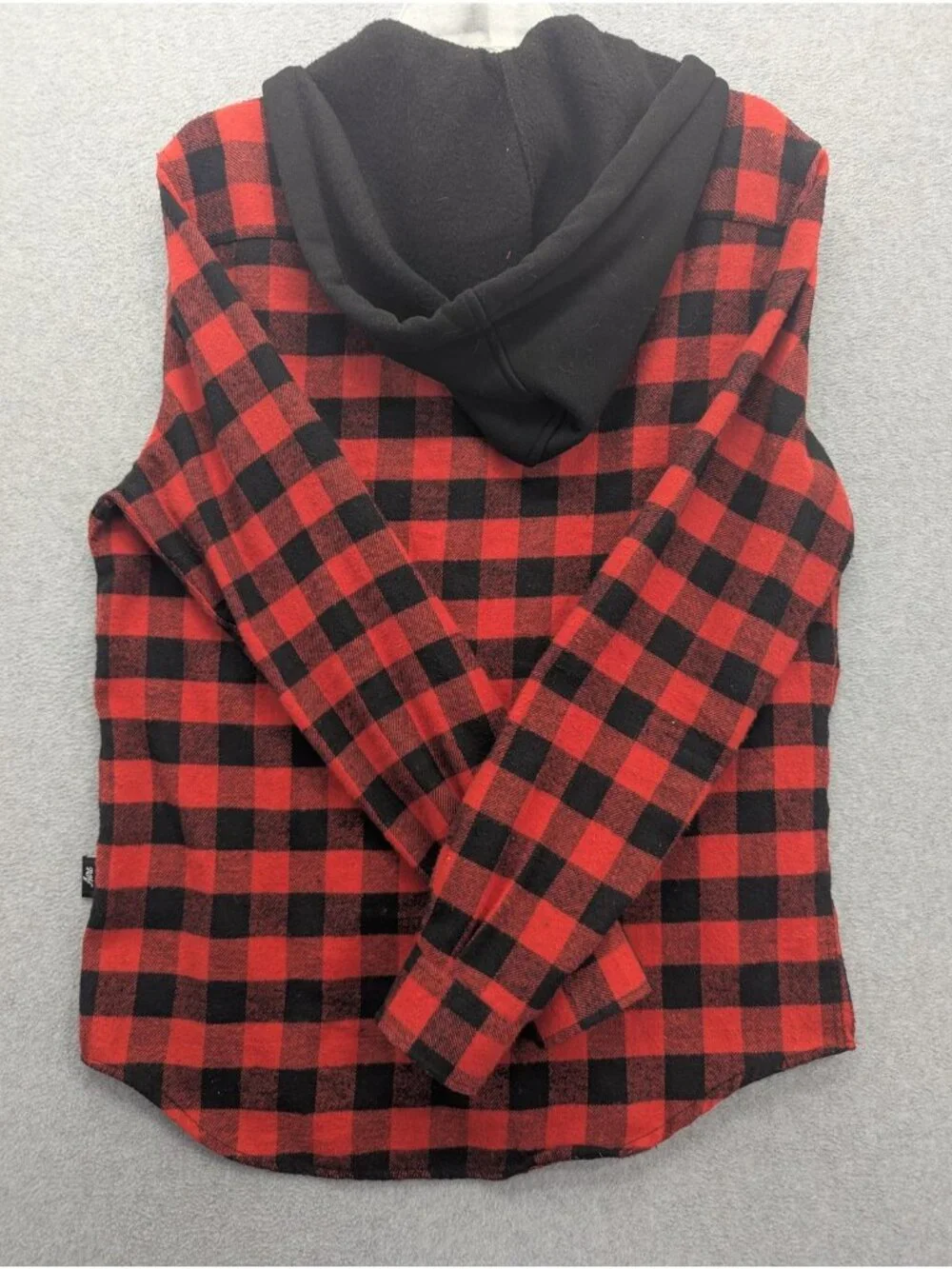 Aeropostale Shirt Mens Medium Red Black Plaid Flannel Hooded Button Up Casual